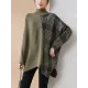 Casual Loose 3 Colors Split-Joint Plaid High-Neck Batwing Long Sleeves Sweater Top Casual Loose 3 Colors Split-Joint Plaid High-Neck Batwing Long Sleeves Sweater Top
