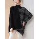 Casual Loose 3 Colors Split-Joint Plaid High-Neck Batwing Long Sleeves Sweater Top Casual Loose 3 Colors Split-Joint Plaid High-Neck Batwing Long Sleeves Sweater Top