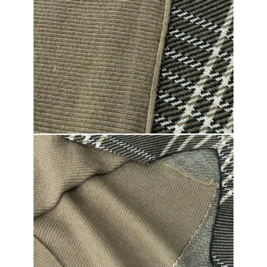 Casual Loose 3 Colors Split-Joint Plaid High-Neck Batwing Long Sleeves Sweater Top Casual Loose 3 Colors Split-Joint Plaid High-Neck Batwing Long Sleeves Sweater Top