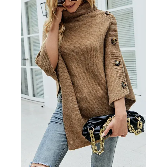 Casual 7 Colors High-Neck Sweater Cape Casual 7 Colors High-Neck Sweater Cape