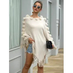 Original 6 Colors Tassels Embroidered Round-Neck Sweater Cape