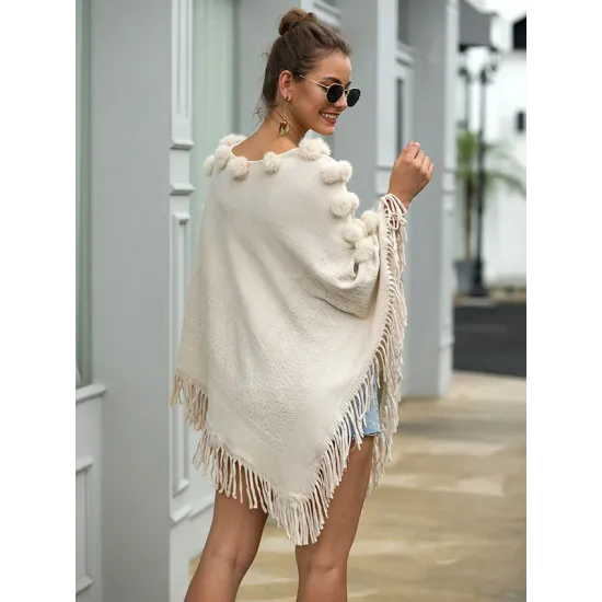 Original 6 Colors Tassels Embroidered Round-Neck Sweater Cape Original 6 Colors Tassels Embroidered Round-Neck Sweater Cape