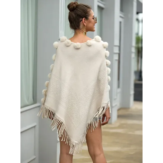 Original 6 Colors Tassels Embroidered Round-Neck Sweater Cape Original 6 Colors Tassels Embroidered Round-Neck Sweater Cape