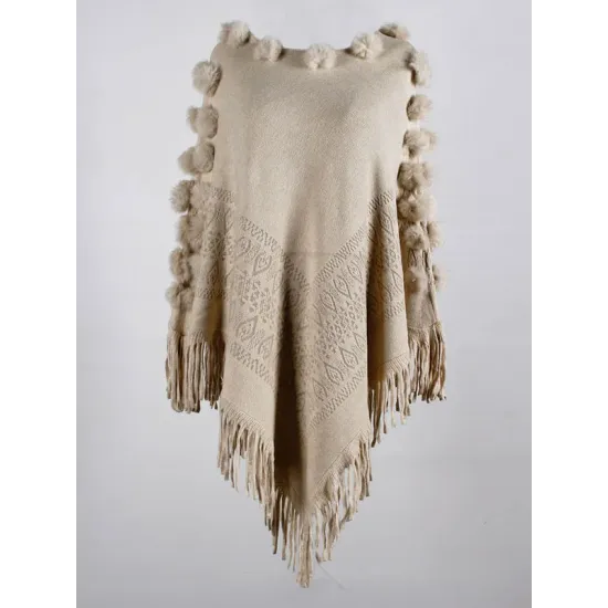 Original 6 Colors Tassels Embroidered Round-Neck Sweater Cape Original 6 Colors Tassels Embroidered Round-Neck Sweater Cape