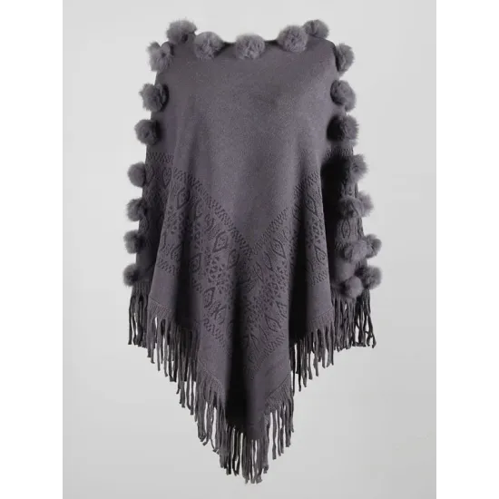 Original 6 Colors Tassels Embroidered Round-Neck Sweater Cape Original 6 Colors Tassels Embroidered Round-Neck Sweater Cape