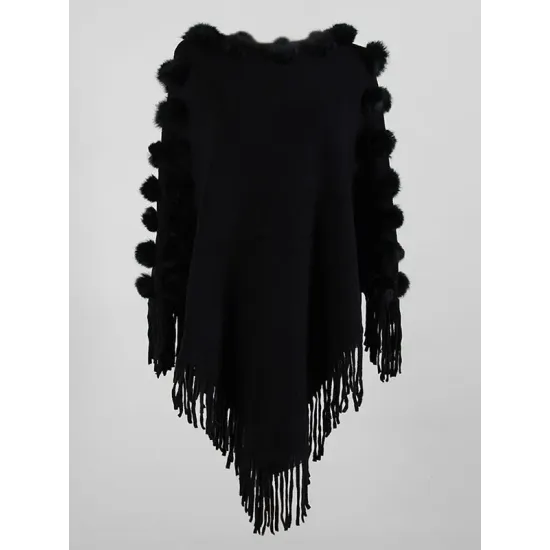 Original 6 Colors Tassels Embroidered Round-Neck Sweater Cape Original 6 Colors Tassels Embroidered Round-Neck Sweater Cape