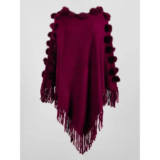 Original 6 Colors Tassels Embroidered Round-Neck Sweater Cape Original 6 Colors Tassels Embroidered Round-Neck Sweater Cape