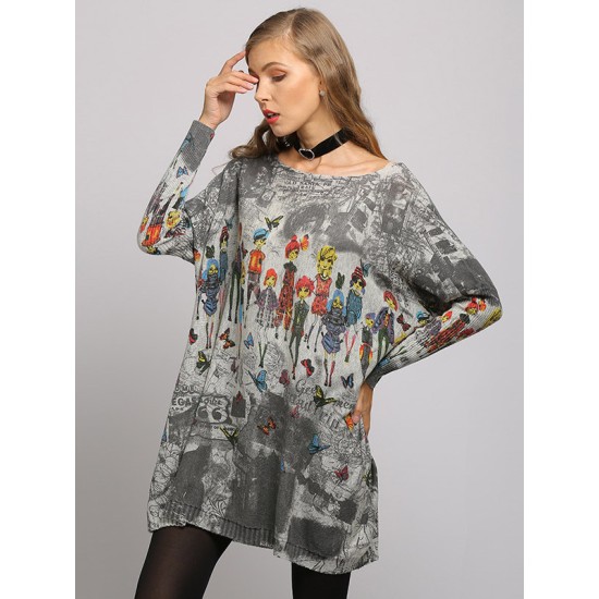 Urban Colorful Knitting Printed Long Sleeves Sweater Urban Colorful Knitting Printed Long Sleeves Sweater