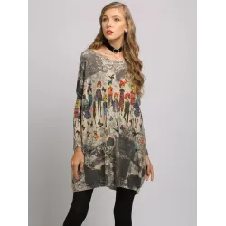Urban Colorful Knitting Printed Long Sleeves Sweater