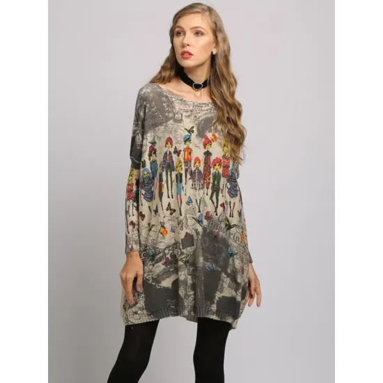 Urban Colorful Knitting Printed Long Sleeves Sweater Urban Colorful Knitting Printed Long Sleeves Sweater