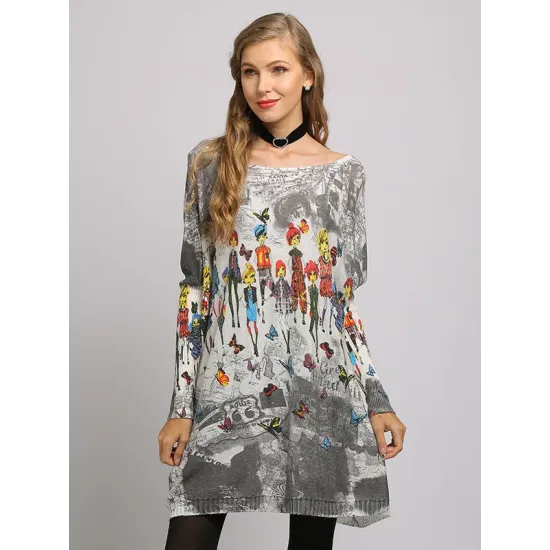 Urban Colorful Knitting Printed Long Sleeves Sweater Urban Colorful Knitting Printed Long Sleeves Sweater