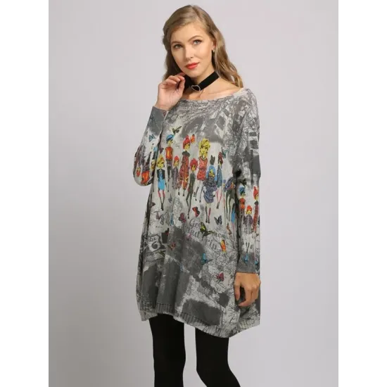 Urban Colorful Knitting Printed Long Sleeves Sweater Urban Colorful Knitting Printed Long Sleeves Sweater