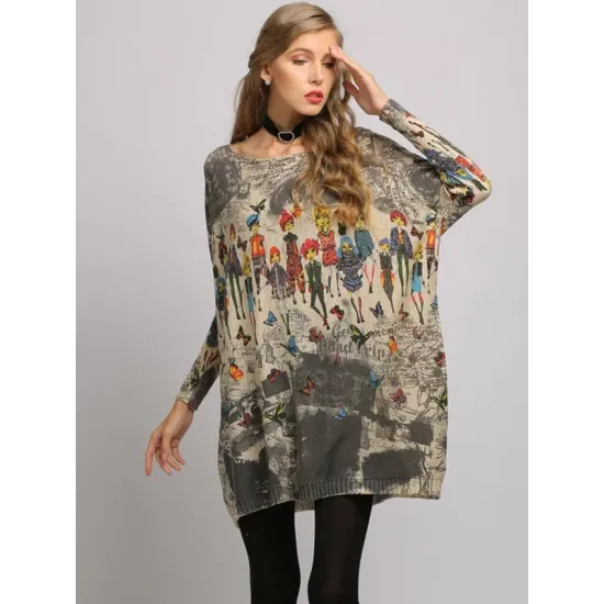 Urban Colorful Knitting Printed Long Sleeves Sweater Urban Colorful Knitting Printed Long Sleeves Sweater