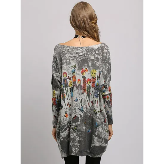 Urban Colorful Knitting Printed Long Sleeves Sweater Urban Colorful Knitting Printed Long Sleeves Sweater