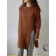 Original Irregular 5 Colors Split-Side Round-Neck Long Sleeves Sweater Top Original Irregular 5 Colors Split-Side Round-Neck Long Sleeves Sweater Top