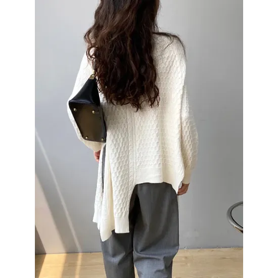 Original Irregular 5 Colors Split-Side Round-Neck Long Sleeves Sweater Top Original Irregular 5 Colors Split-Side Round-Neck Long Sleeves Sweater Top