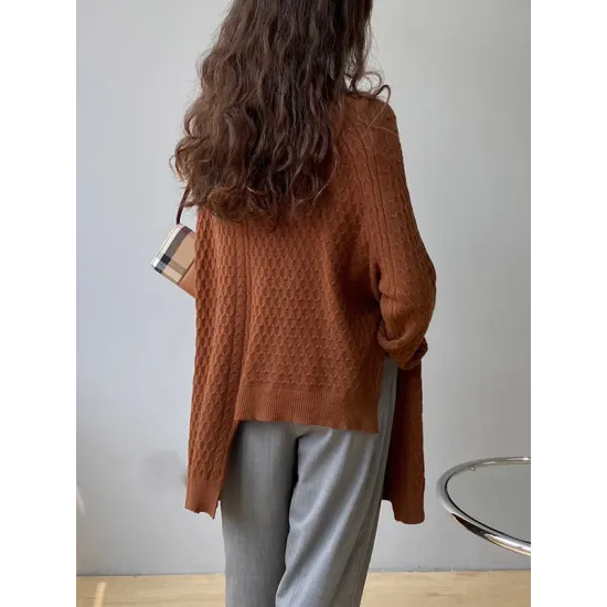 Original Irregular 5 Colors Split-Side Round-Neck Long Sleeves Sweater Top Original Irregular 5 Colors Split-Side Round-Neck Long Sleeves Sweater Top