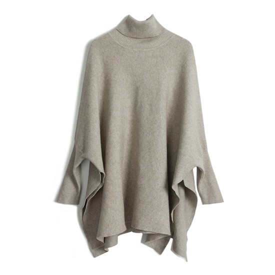 Simple Loose Solid Color High-Neck Batwing Sleeves Sweater Simple Loose Solid Color High-Neck Batwing Sleeves Sweater