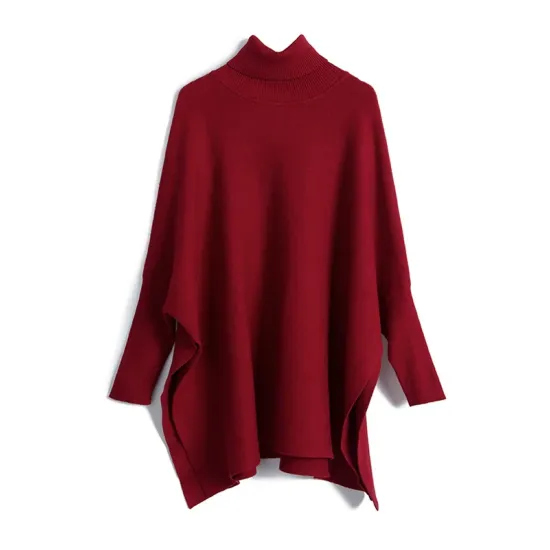 Simple Loose Solid Color High-Neck Batwing Sleeves Sweater Simple Loose Solid Color High-Neck Batwing Sleeves Sweater