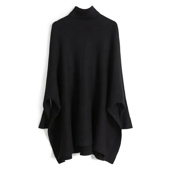 Simple Loose Solid Color High-Neck Batwing Sleeves Sweater Simple Loose Solid Color High-Neck Batwing Sleeves Sweater