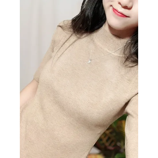 15 Colors Knitting Solid Color High-Neck Short Sleeves Pullover 15 Colors Knitting Solid Color High-Neck Short Sleeves Pullover