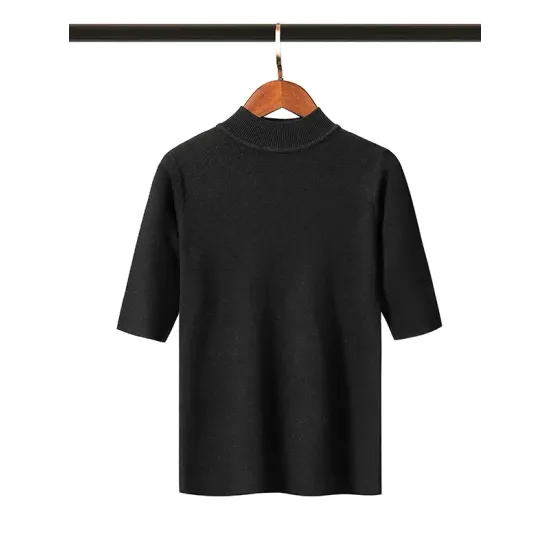 15 Colors Knitting Solid Color High-Neck Short Sleeves Pullover 15 Colors Knitting Solid Color High-Neck Short Sleeves Pullover
