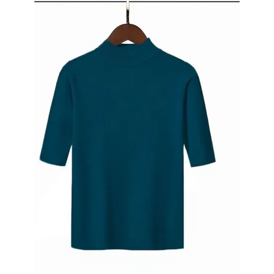 15 Colors Knitting Solid Color High-Neck Short Sleeves Pullover 15 Colors Knitting Solid Color High-Neck Short Sleeves Pullover