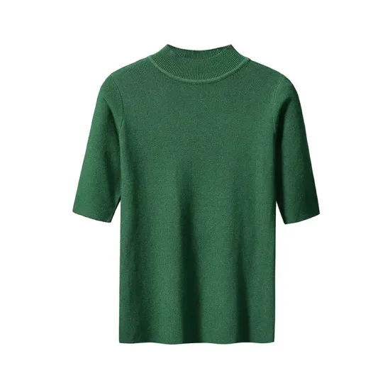 15 Colors Knitting Solid Color High-Neck Short Sleeves Pullover 15 Colors Knitting Solid Color High-Neck Short Sleeves Pullover