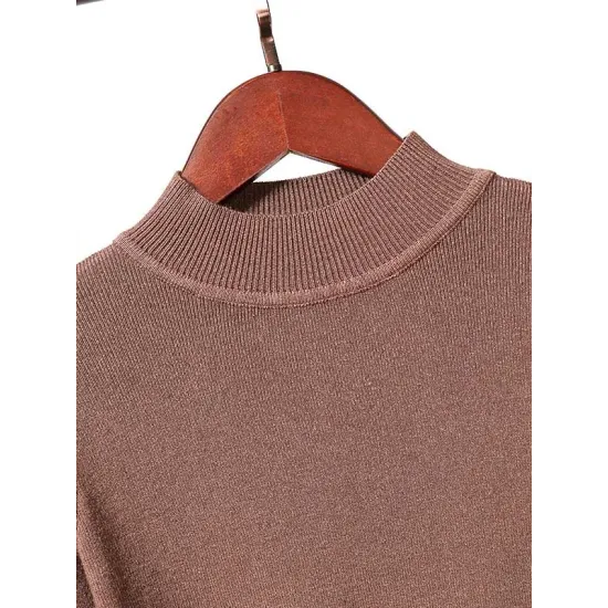 15 Colors Knitting Solid Color High-Neck Short Sleeves Pullover 15 Colors Knitting Solid Color High-Neck Short Sleeves Pullover