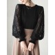 Original Loose Hollow Lace Round-Neck Long Puff Sleeves Sweater Pullovers Original Loose Hollow Lace Round-Neck Long Puff Sleeves Sweater Pullovers