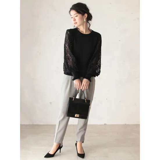 Original Loose Hollow Lace Round-Neck Long Puff Sleeves Sweater Pullovers Original Loose Hollow Lace Round-Neck Long Puff Sleeves Sweater Pullovers