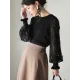 Original Loose Hollow Lace Round-Neck Long Puff Sleeves Sweater Pullovers Original Loose Hollow Lace Round-Neck Long Puff Sleeves Sweater Pullovers