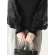 Original Loose Hollow Lace Round-Neck Long Puff Sleeves Sweater Pullovers Original Loose Hollow Lace Round-Neck Long Puff Sleeves Sweater Pullovers