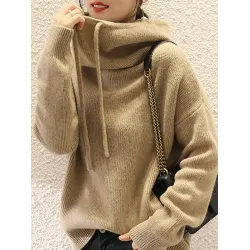 Casual Loose 3 Colors Hooded Long Sleeves Sweater Top