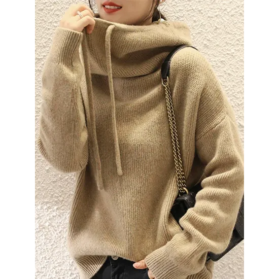 Casual Loose 3 Colors Hooded Long Sleeves Sweater Top Casual Loose 3 Colors Hooded Long Sleeves Sweater Top