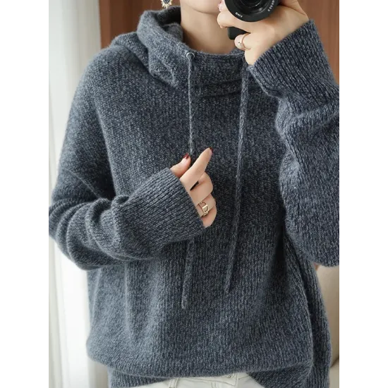 Casual Loose 3 Colors Hooded Long Sleeves Sweater Top Casual Loose 3 Colors Hooded Long Sleeves Sweater Top