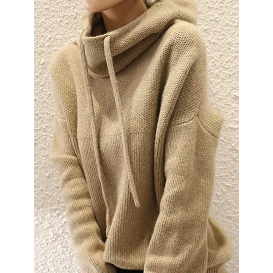 Casual Loose 3 Colors Hooded Long Sleeves Sweater Top Casual Loose 3 Colors Hooded Long Sleeves Sweater Top