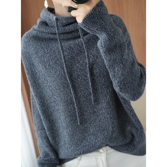 Casual Loose 3 Colors Hooded Long Sleeves Sweater Top Casual Loose 3 Colors Hooded Long Sleeves Sweater Top