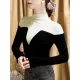 Vintage Contrast Color High-Neck Long Sleeves Pullover Vintage Contrast Color High-Neck Long Sleeves Pullover