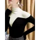 Vintage Contrast Color High-Neck Long Sleeves Pullover Vintage Contrast Color High-Neck Long Sleeves Pullover