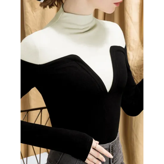 Vintage Contrast Color High-Neck Long Sleeves Pullover Vintage Contrast Color High-Neck Long Sleeves Pullover