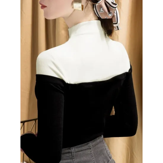 Vintage Contrast Color High-Neck Long Sleeves Pullover Vintage Contrast Color High-Neck Long Sleeves Pullover