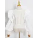 Original Skinny Puff Sleeves Hollow Split-Joint Round-Neck Sweater Tops Original Skinny Puff Sleeves Hollow Split-Joint Round-Neck Sweater Tops