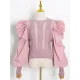 Original Skinny Puff Sleeves Hollow Split-Joint Round-Neck Sweater Tops Original Skinny Puff Sleeves Hollow Split-Joint Round-Neck Sweater Tops