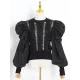 Original Skinny Puff Sleeves Hollow Split-Joint Round-Neck Sweater Tops Original Skinny Puff Sleeves Hollow Split-Joint Round-Neck Sweater Tops
