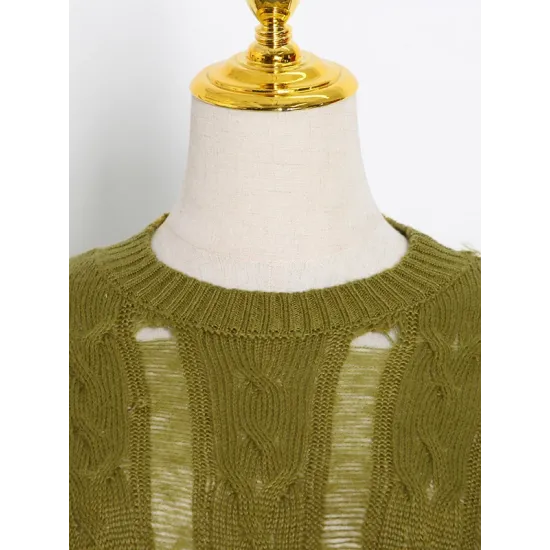 Original Skinny Puff Sleeves Hollow Split-Joint Round-Neck Sweater Tops Original Skinny Puff Sleeves Hollow Split-Joint Round-Neck Sweater Tops