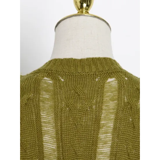 Original Skinny Puff Sleeves Hollow Split-Joint Round-Neck Sweater Tops Original Skinny Puff Sleeves Hollow Split-Joint Round-Neck Sweater Tops