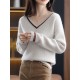Urban Loose Long Sleeves Contrast Color V-Neck Sweater Tops Urban Loose Long Sleeves Contrast Color V-Neck Sweater Tops