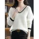 Urban Loose Long Sleeves Contrast Color V-Neck Sweater Tops Urban Loose Long Sleeves Contrast Color V-Neck Sweater Tops