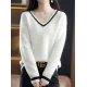 Urban Loose Long Sleeves Contrast Color V-Neck Sweater Tops Urban Loose Long Sleeves Contrast Color V-Neck Sweater Tops